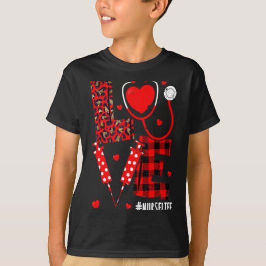 Love Nurse Life Valentine Day Leopard Plaid Red He T-shirt (Voorkant)