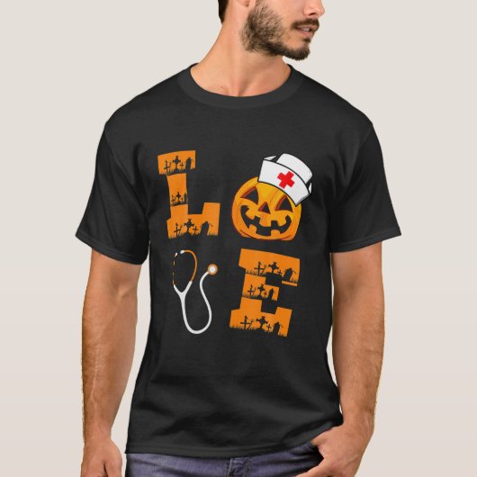 Love Nurse Pumpkin Jack O Lantern Funny Halloween T-shirt (Voorkant)