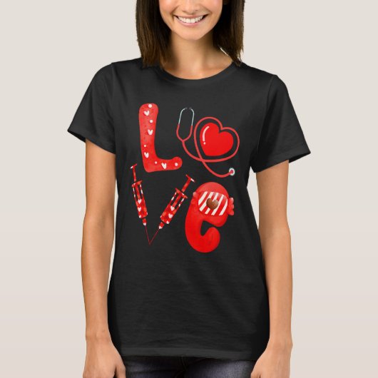 Love Nurse Stethoscope Syringe Happy Valentines D  T-shirt (Voorkant)