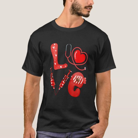 Love Nurse Stethoscope Syringe Happy Valentine's D T-shirt (Voorkant)
