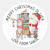 Love of Santa Merry Kerstman Kinder Name Ronde Sticker (Voorkant)