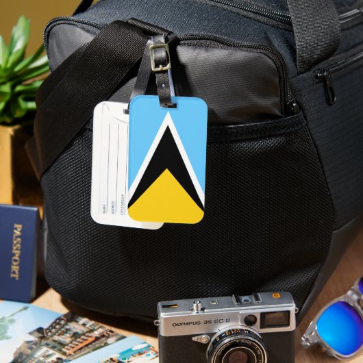 Love Oh Love | Saint Lucia Vlag Anthem Blauwe teks Bagagelabel (Voorkant & Achterkant)