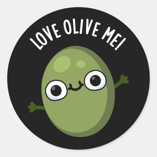 Love Olive Me Funny Food Pun Dark BG Ronde Sticker (Voorkant)