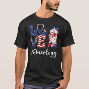 Love Oncology Nurse Gnome American Flag 4th jul T-shirt