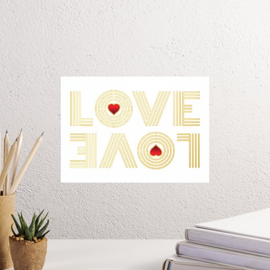 "LOVE" Ondersteboven woord en rode harten Folie Afdrukken (Insitu (Desk 3))
