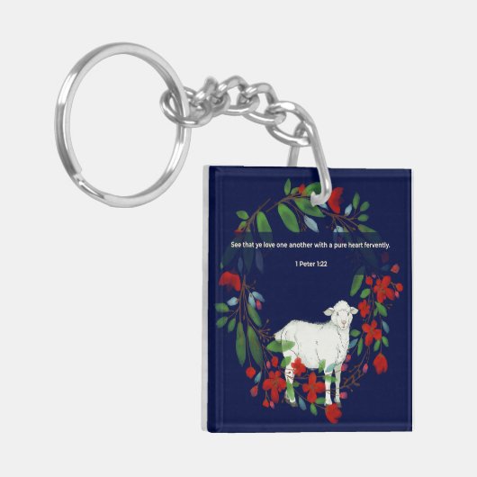 Love One Another | Lamb & Floral Acrylic Keychain (Voorkant Links)
