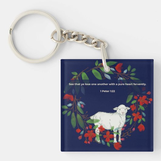 Love One Another | Lamb & Floral Acrylic Keychain (Voorkant)