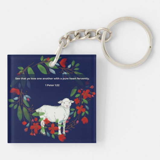 Love One Another | Lamb & Floral Acrylic Keychain (Achterkant)
