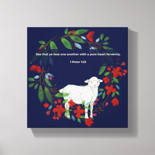 Love One Another | Lamb & Floral Canvas Print (Voorkant)