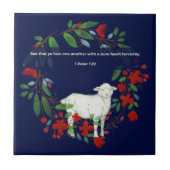 Love One Another | Lamb & Floral Ceramic Tile Tegeltje (Voorkant)