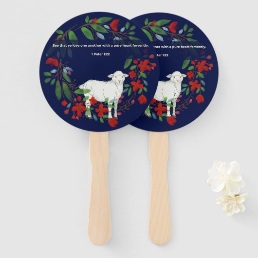 Love One Another | Lamb & Floral Hand Fans Handwaaier (Voorkant en achterkant)