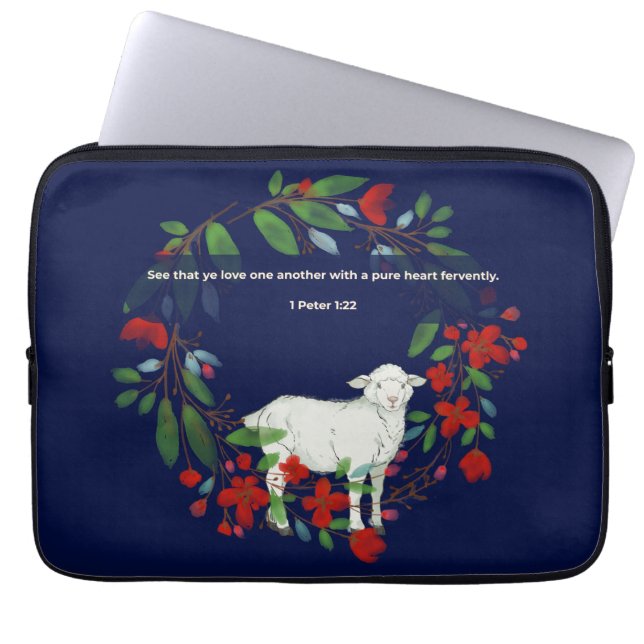 Love One Another | Lamb & Floral Laptop Sleeve (Voorkant)
