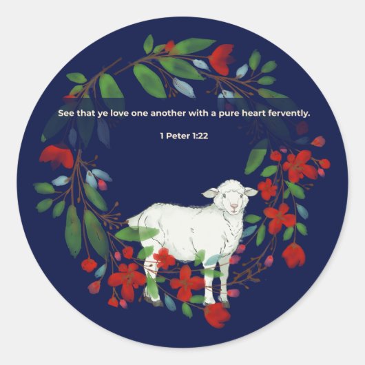 Love One Another | Lamb & Floral Round Sticker (Voorkant)