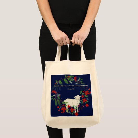 Love One Another | Lamb & Floral Tote Bag (Voorkant (product))