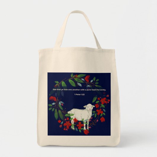 Love One Another | Lamb & Floral Tote Bag (Voorkant)