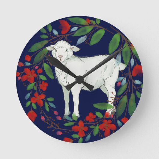 Love One Another | Lamb & Floral Wall Clock Ronde Klok (Voorkant)
