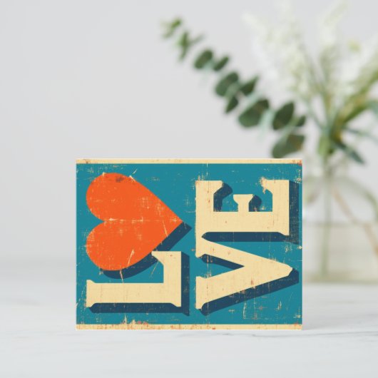 LOVE op de jaren '60 geïnspireerde graphics Feestdagenkaart (Staand voorkant)