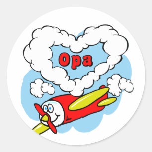 Love Opa Kinder Airplane Ronde Sticker