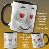 Love or Coffee?  Add Name Message, Expressive Face Mok