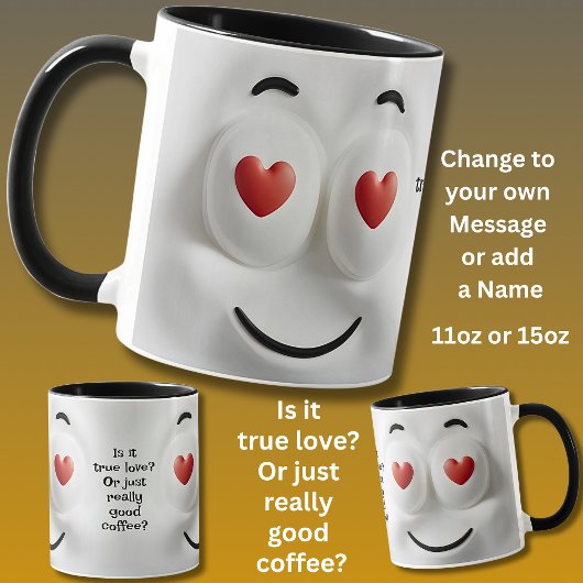 Love or Coffee? Add Name Message, Expressive Face Mok