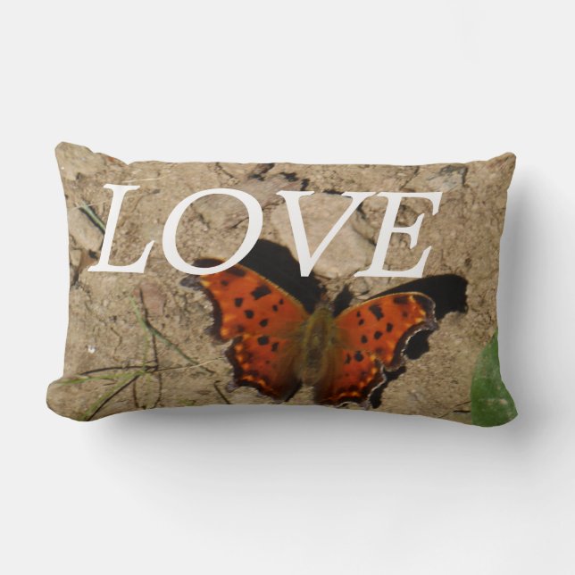 lOVE ,oranje en groene vlinder kussen (Voorkant)