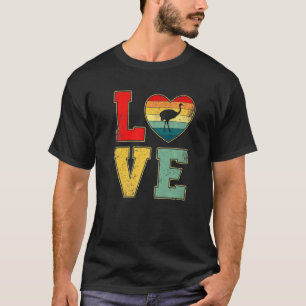 Love Ostrich Retro 70s 80s Heart Boerderij Anim T-shirt