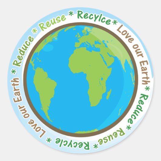 Love Our Earth - Verminder, hergebruik en Recyclen Ronde Sticker (Voorkant)