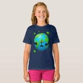 Love Our Planet Eco Earth Tree Girls' T-shirt voor (Voorkant volledig)