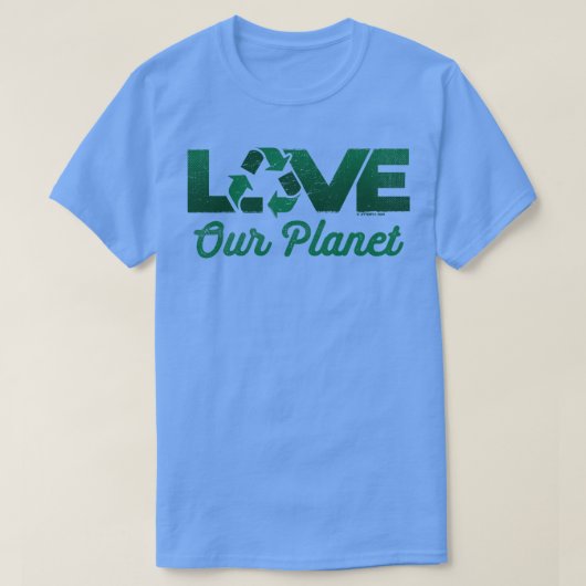 Love Our Planet Reuse Recyclen in Forest Green T-shirt (Design voorkant)