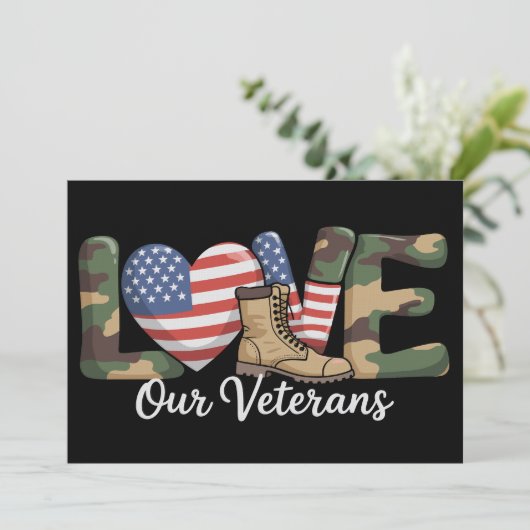 Love Our Veterans Day Proud Military American Flag Kaart (Staand voorkant)