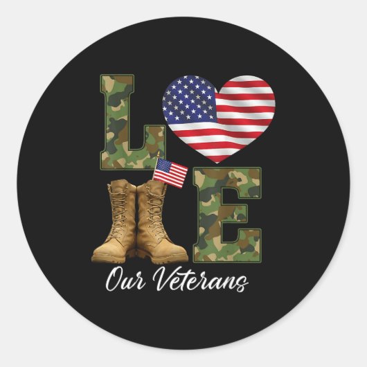 Love Our Veterans Day Proud Military American Flag Ronde Sticker (Voorkant)