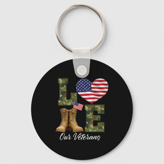 Love Our Veterans Day Proud Military American Flag Sleutelhanger (Voorkant)