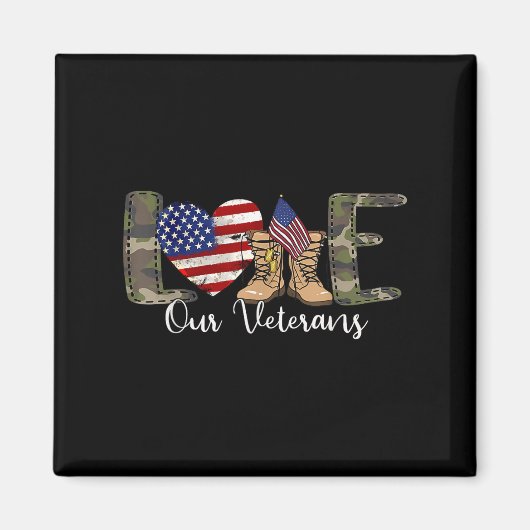 Love Our Veterans Day Trotse Amerikaanse militaire Magneet (Voorkant)