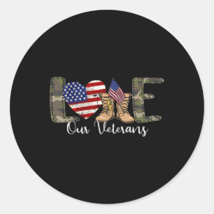 Love Our Veterans Day Trotse Amerikaanse militaire Ronde Sticker