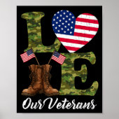 Love Our Veterans Usa Flag Heart Patriotic Army Mi Poster (Voorkant)