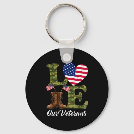 Love Our Veterans Usa Flag Heart Patriotic Army Mi Sleutelhanger (Voorkant)