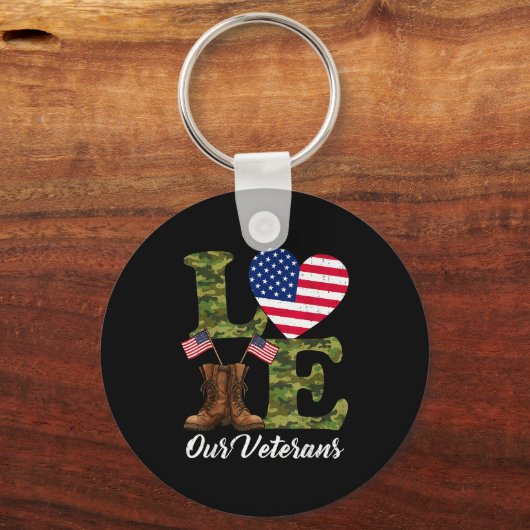 Love Our Veterans Usa Flag Heart Patriotic Army Mi Sleutelhanger (Voorkant)