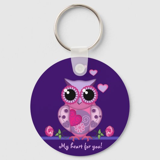 Love Owl die een Sleutelhanger van het Hart en van (Voorkant)