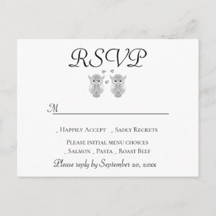 Love Owl RSVP Black & White Folk Art Wedding Party Uitnodiging Briefkaart