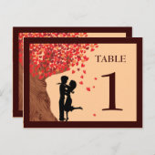 Love Paar Vallende Harten Oak Tree Tafelnummer (Voorkant / Achterkant)