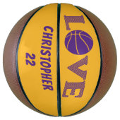 LOVE Paars en Geel, gepersonaliseerd Basketbal (Verticaal)