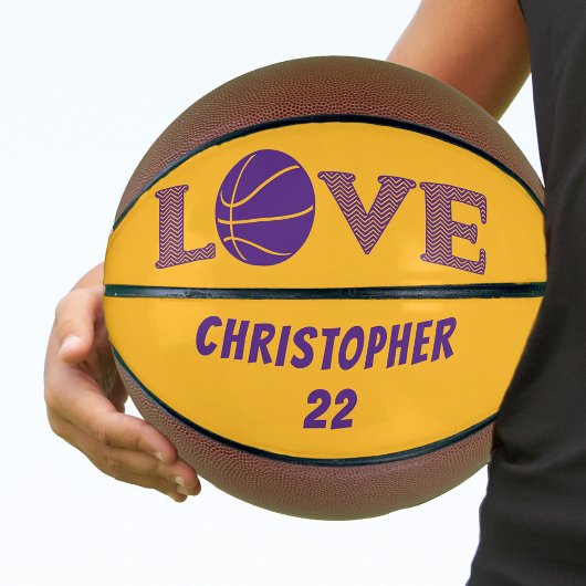 LOVE Paars en Geel, gepersonaliseerd Basketbal