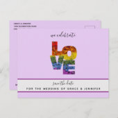 LOVE Paars Vergelijkbare bruiloft Opslaan Datum Briefkaart (Voorkant / Achterkant)