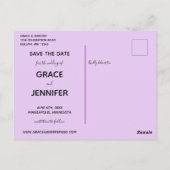 LOVE Paars Vergelijkbare bruiloft Opslaan Datum Briefkaart (Achterkant)