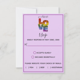 LOVE Paarse Dik-bloemen RSVP Kaartje