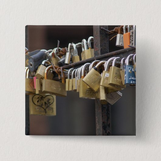 Love Padlocks, Prague Vierkante Button 5,1 Cm (Voorkant)