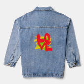 Love Paint Brushes Colorful Long Sleeve Denim Jacket (Achterkant)