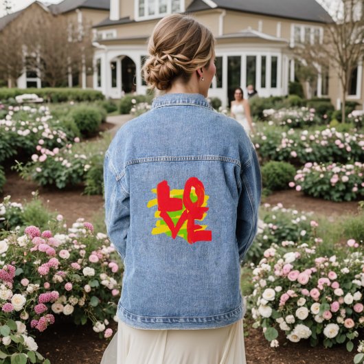 Love Paint Brushes Colorful Long Sleeve Denim Jacket (Huwelijk Achterkant)