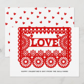 Love Papel Picado Red Valentijnsdag Foto Feestdagenkaart (Voorkant / Achterkant)