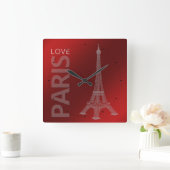 Love Paris Dark Red Vierkante Klok (Huis)